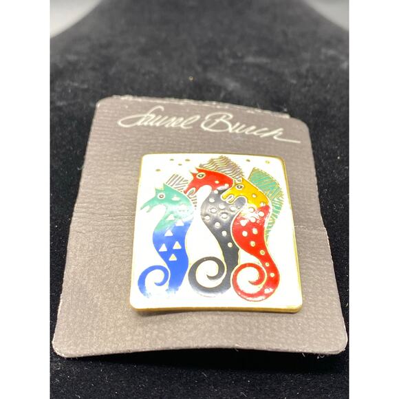 Laurel‎ Burch Sea Stallion Pin Brooch Gold Tone Cloisonné Jewelry Vintage - Picture 3 of 7